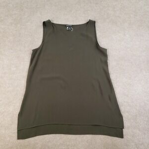 Eileen Fisher Shirt Womens Medium Green Silk Georgette Crepe Bateau Neck Long